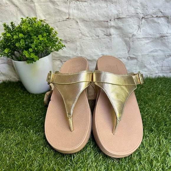 FITFLOP LULU ADJUSTABLELEATHER SANDALS IN PLATINO EU 38 US 7 gently used