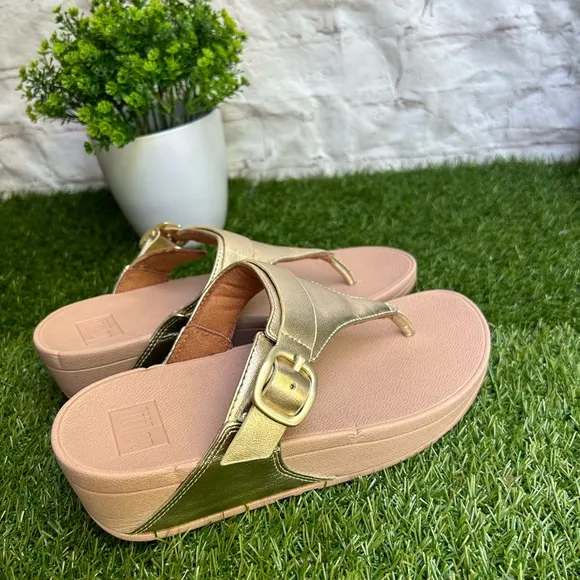 FITFLOP LULU ADJUSTABLELEATHER SANDALS IN PLATINO EU 38 US 7 gently used