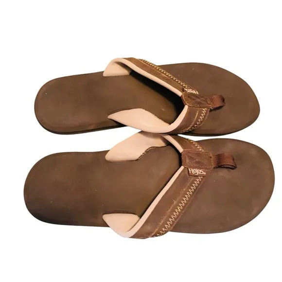 Flojos Mens Faux Leather Flip Flops Brown 10