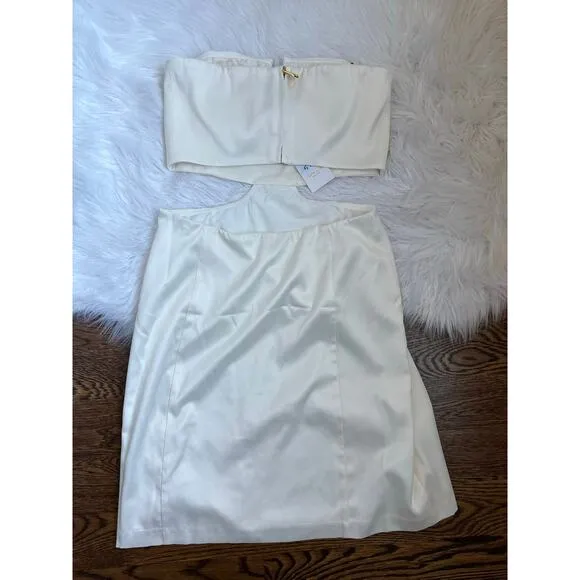 FLORA BEA Kayle Strapless Mini Bow Dress In Whitebridge Small NEW