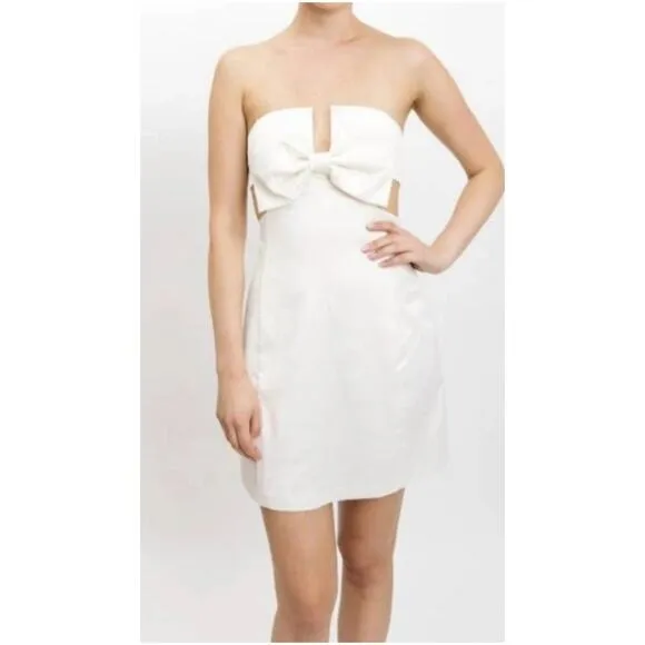 FLORA BEA Kayle Strapless Mini Bow Dress In Whitebridge Small NEW
