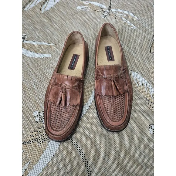 Florsheim Leather Loafers Tassel Brown Woven Slip On Dress Shoes 11.5D