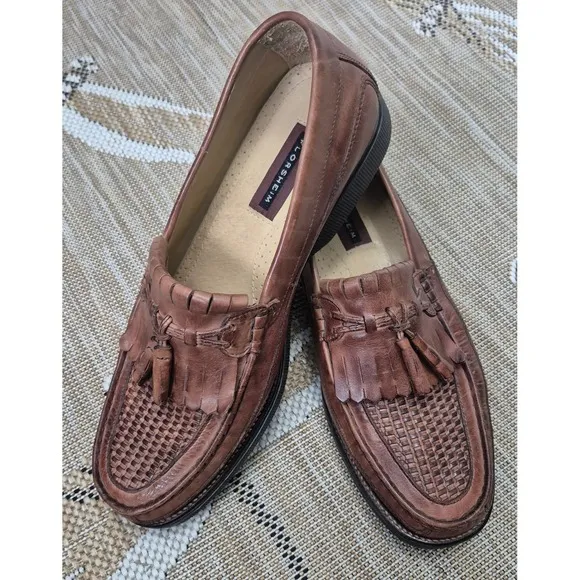 Florsheim Leather Loafers Tassel Brown Woven Slip On Dress Shoes 11.5D