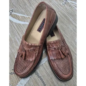 Florsheim Leather Loafers Tassel Brown Woven Slip On Dress Shoes 11.5D