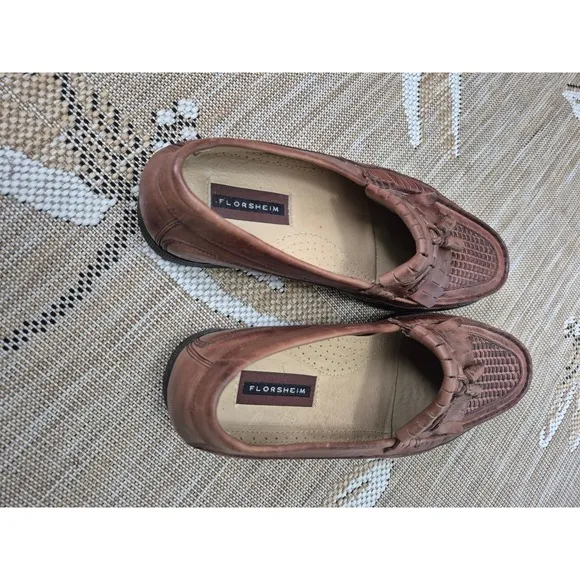 Florsheim Leather Loafers Tassel Brown Woven Slip On Dress Shoes 11.5D
