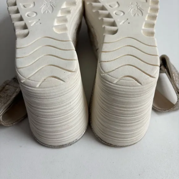 Fly London Yakin Wedge Distressed Leather Sandals Sling Back Cool Pearl Size 39