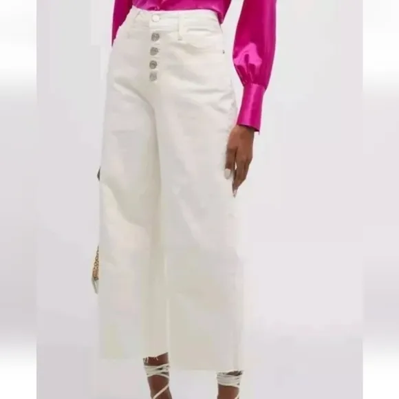 Frame Ali Wide Crop High Waist Raw Hem Button Fly Jeans Size 31 Au Natural EUC