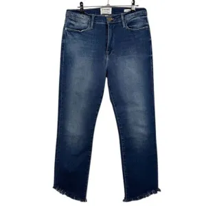FRAME Le High Straight Jeans Lambeth Lane Wash Cropped Frayed Cuff Size 31