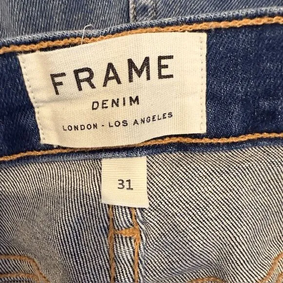 FRAME Le High Straight Jeans Lambeth Lane Wash Cropped Frayed Cuff Size 31