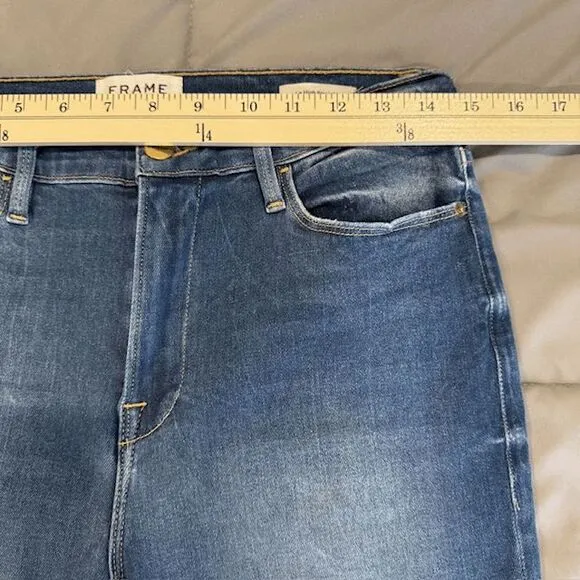 FRAME Le High Straight Jeans Lambeth Lane Wash Cropped Frayed Cuff Size 31