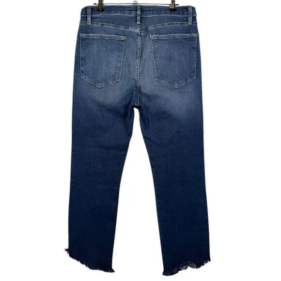 FRAME Le High Straight Jeans Lambeth Lane Wash Cropped Frayed Cuff Size 31