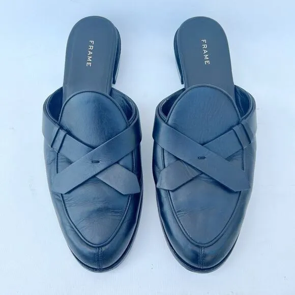 Frame Le Willoughby Mules Noir Black Leather Sweetzer Flats Loafers 40 Size 8.5