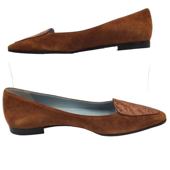 Franco Fieramosca Italy Womens 9 Exotic Brown Crocodile Suede Dress Shoe Loafers