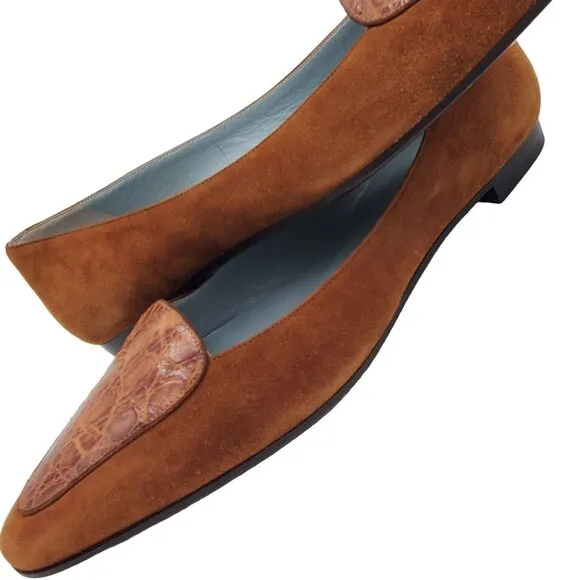 Franco Fieramosca Italy Womens 9 Exotic Brown Crocodile Suede Dress Shoe Loafers