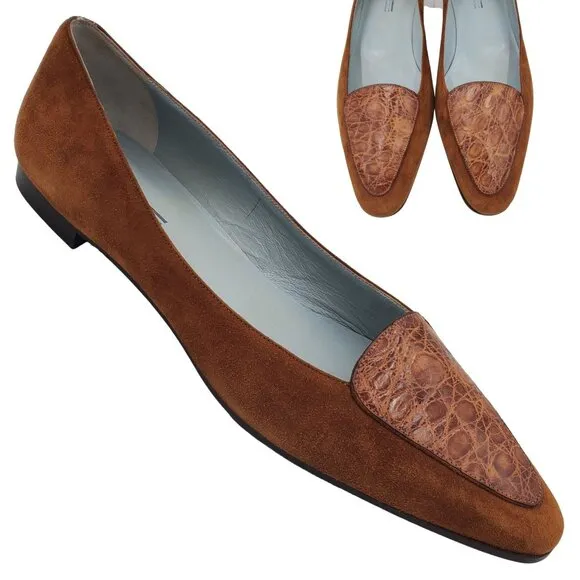 Franco Fieramosca Italy Womens 9 Exotic Brown Crocodile Suede Dress Shoe Loafers