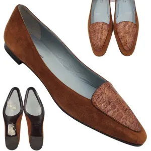 Franco Fieramosca Italy Womens 9 Exotic Brown Crocodile Suede Dress Shoe Loafers