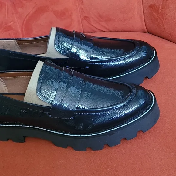 Franco Sarto Balin Lug Sole Penny Loafer Midnight Navy Patent Leather Size 10