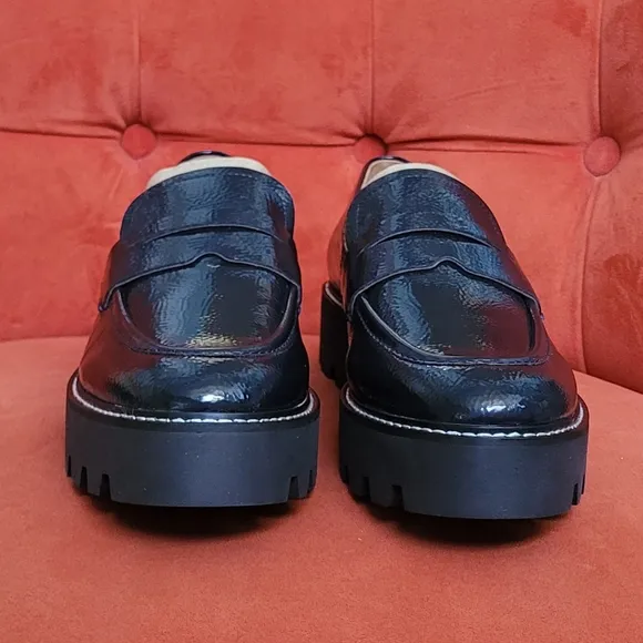 Franco Sarto Balin Lug Sole Penny Loafer Midnight Navy Patent Leather Size 10