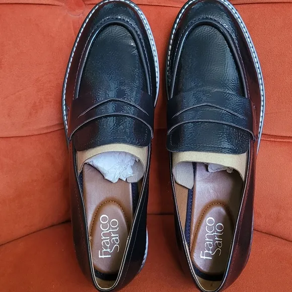 Franco Sarto Balin Lug Sole Penny Loafer Midnight Navy Patent Leather Size 10
