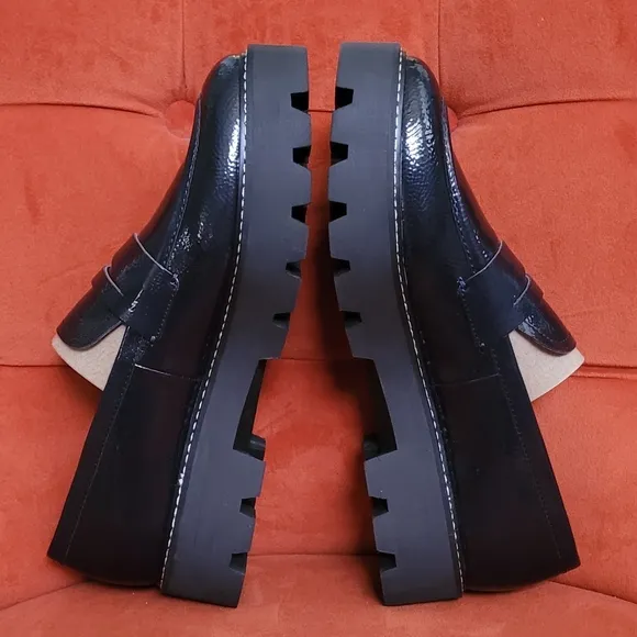 Franco Sarto Balin Lug Sole Penny Loafer Midnight Navy Patent Leather Size 10