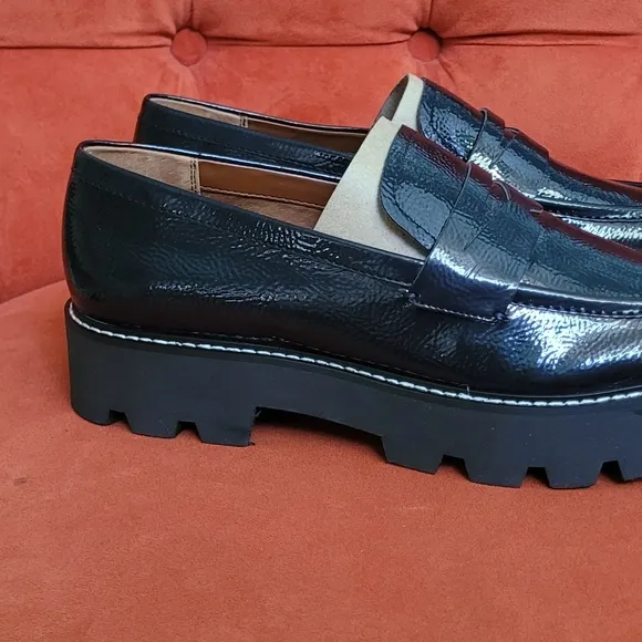 Franco Sarto Balin Lug Sole Penny Loafer Midnight Navy Patent Leather Size 10