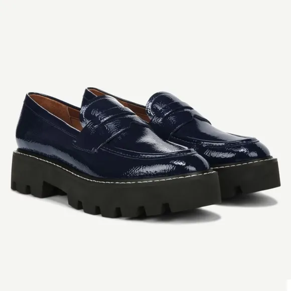 Franco Sarto Balin Lug Sole Penny Loafer Midnight Navy Patent Leather Size 10