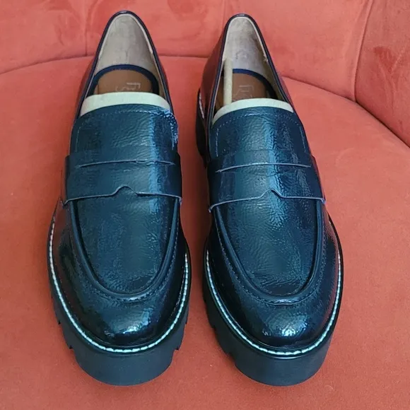 Franco Sarto Balin Lug Sole Penny Loafer Midnight Navy Patent Leather Size 10