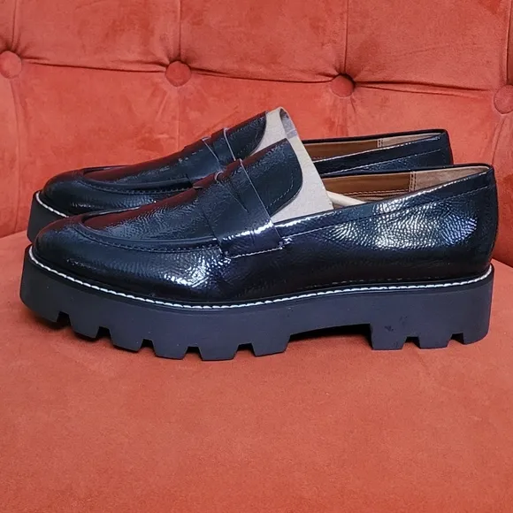 Franco Sarto Balin Lug Sole Penny Loafer Midnight Navy Patent Leather Size 10
