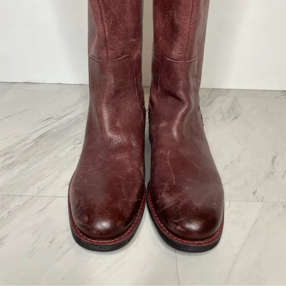 Franco Sarto Meyer Wide Calf Maroon Leather Tall Riding Boot 6 1/2 M