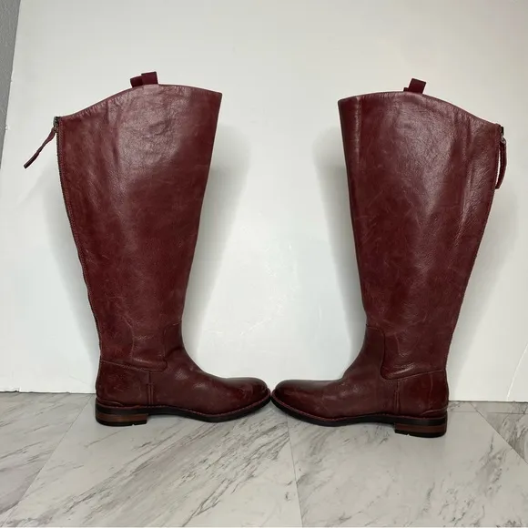 Franco Sarto Meyer Wide Calf Maroon Leather Tall Riding Boot 6 1/2 M