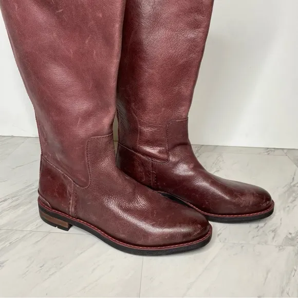 Franco Sarto Meyer Wide Calf Maroon Leather Tall Riding Boot 6 1/2 M