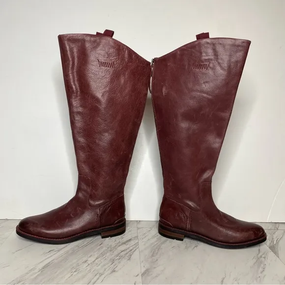 Franco Sarto Meyer Wide Calf Maroon Leather Tall Riding Boot 6 1/2 M