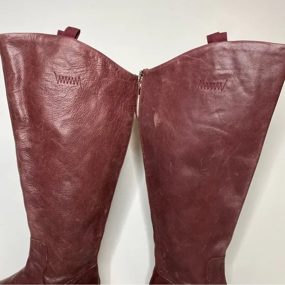 Franco Sarto Meyer Wide Calf Maroon Leather Tall Riding Boot 6 1/2 M