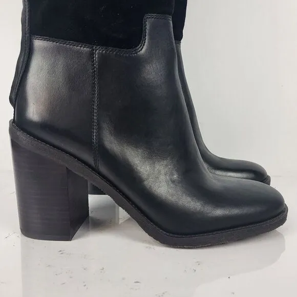 FRANCO SARTO rivettall leather casual knee high boots Stacked Heel 10 M