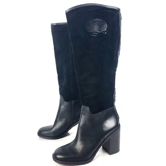 FRANCO SARTO rivettall leather casual knee high boots Stacked Heel 10 M