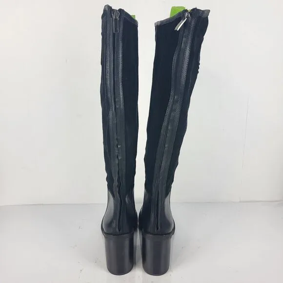 FRANCO SARTO rivettall leather casual knee high boots Stacked Heel 10 M
