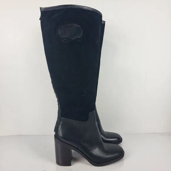FRANCO SARTO rivettall leather casual knee high boots Stacked Heel 10 M