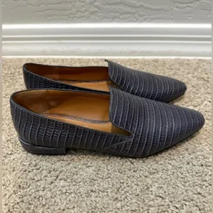 FRANCO SARTO | Steel Blue Alligator Print Leather Classic Loafers | Womens 5.5