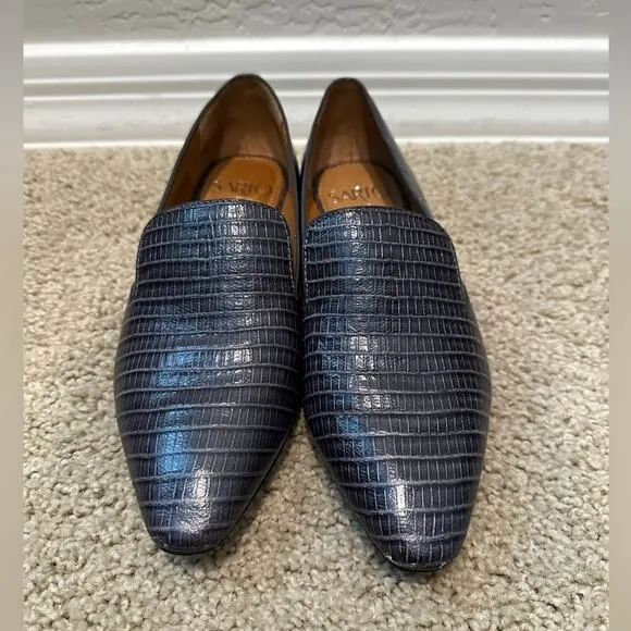 FRANCO SARTO | Steel Blue Alligator Print Leather Classic Loafers | Womens 5.5