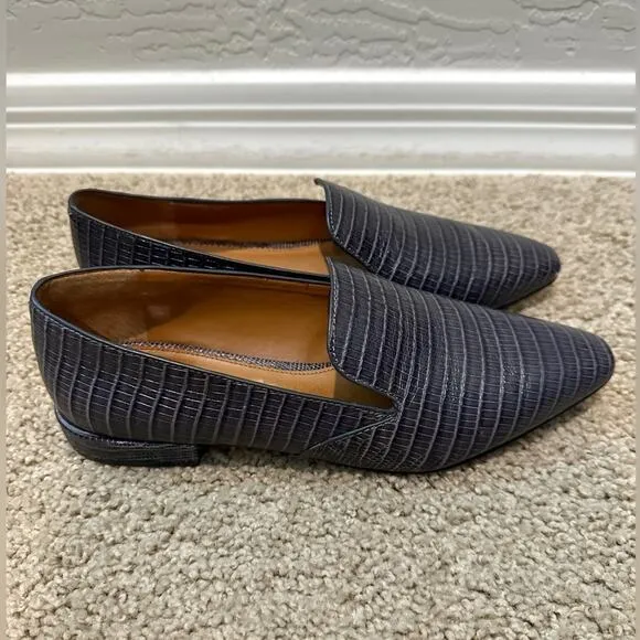 FRANCO SARTO | Steel Blue Alligator Print Leather Classic Loafers | Womens 5.5