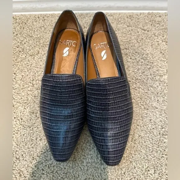 FRANCO SARTO | Steel Blue Alligator Print Leather Classic Loafers | Womens 5.5