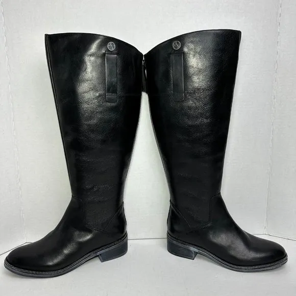 Franco Sarto | Tall Leather Wide Calf Boots w/ Metal Trim Accent | Size 5.5