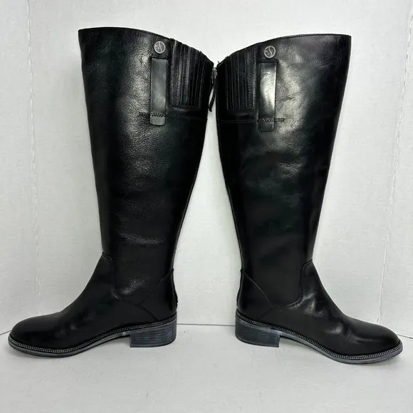 Franco Sarto | Tall Leather Wide Calf Boots w/ Metal Trim Accent | Size 5.5