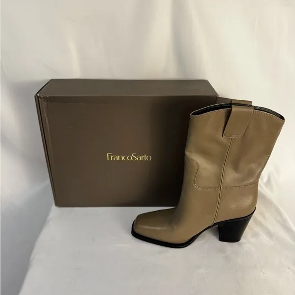 Franco Sarto Tan Heeled Boots with Western Design​