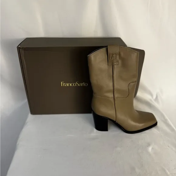 Franco Sarto Tan Heeled Boots with Western Design​