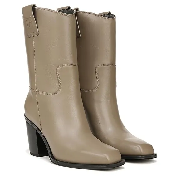 Franco Sarto Tan Heeled Boots with Western Design​