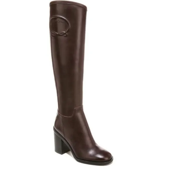 Franco Sarto Women Rivet Brown Leather Wide Calf Retro Tall Boots Size 9.5