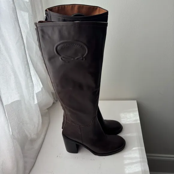Franco Sarto Women Rivet Brown Leather Wide Calf Retro Tall Boots Size 9.5