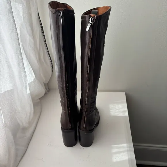 Franco Sarto Women Rivet Brown Leather Wide Calf Retro Tall Boots Size 9.5