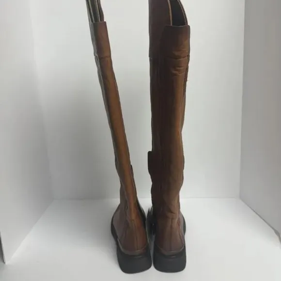 Franco Sarto Women's Battina Cognac Leather Over The Knee Boots, 7 M Wide Calf